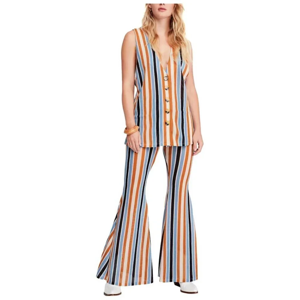 Free People Bridget Striped Vest & Pants Set - Mustard Size XS NWT